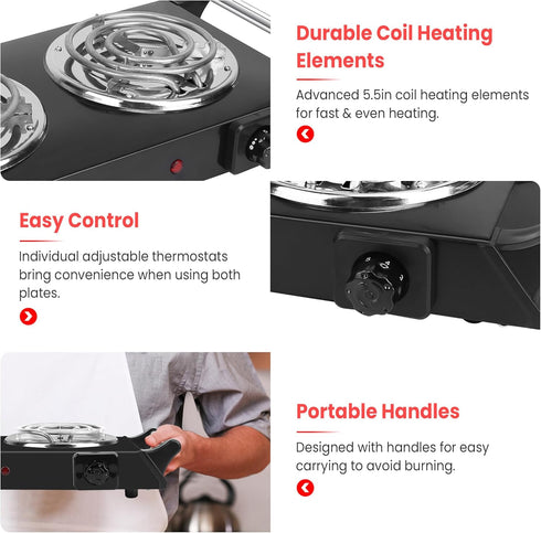 Moclever Hot Plate Electric Stove, 2000W Portable Cooking Stove with 5 Levels of Adjustable Temperature
