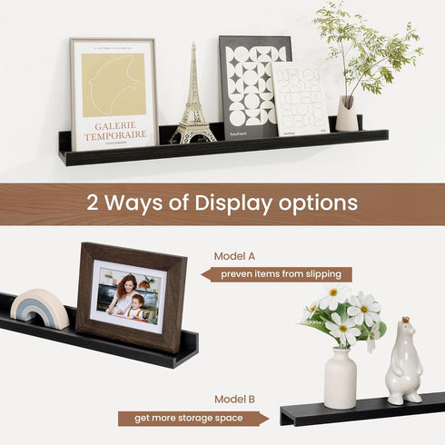 Set 2, 24 Inches Picture Ledge Shelf, Floating Shelves of Solid Wood Nursery Book Shelves for Toys Storage, Kids