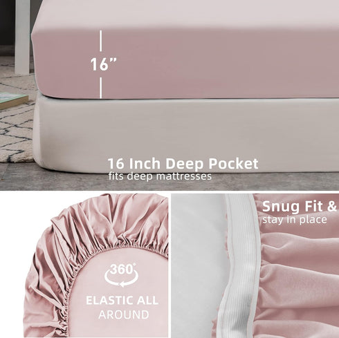Mohap Twin Fitted Bottom Sheet, Deep Pocket, No Pilling, Double Brushed Microfiber, Pink