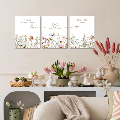 JBZDD 3Pcs Decoration12x16in Wildflower Nursery Canvas Wall Art Flower Botanical Sentence Poster Painting Picture Wall