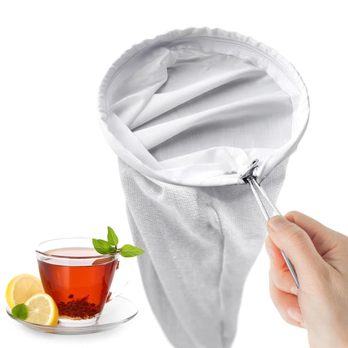 5.3" Large Thai Tea Strainer - Ultra Fine Mesh Cloth Strainer with Stainless Steel Handle, Reusable Coffee & Tea Filter