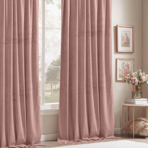W52 L84, 2 StangH Pink Velvet Curtains for Nursery Bedroom, Room Darkening Privacy Protect Window Treatment Home