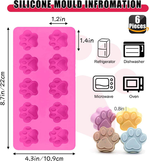 Silicone Molds, Puppy Dog Paw and Bone Molds for Baking, Chocolate Molds, Silicone Dog Treat Mold - 6 Pack