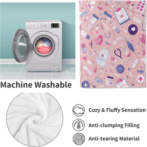 Cozy 60"x50" Nurse Blanket, Pink Nurse Gifts Flannel Throw Blankets,Soft Warm Lightweight Plush Nursing Graduation