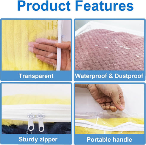 Plastic Storage Bags for Clothes, Clear Zippered Storage Bags for Sweater and Blanket Storage, 6 Packs, 16*12*4 Inch