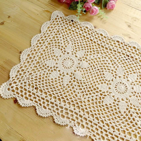 Hetao 16x27 Handmade Cotton Crochet Lace Table Runner - White