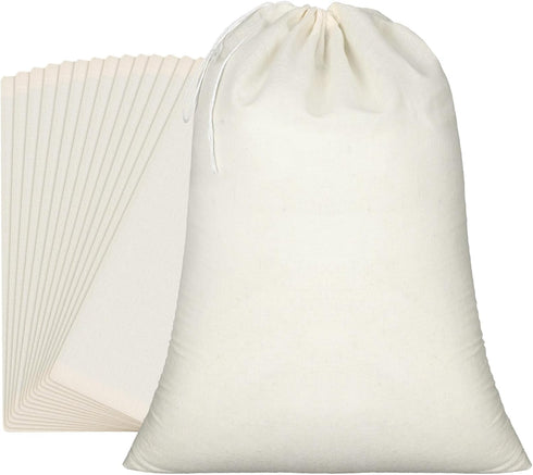 Pangda 15 Pcs 12 x 16 Inch Muslin Bags with Drawstring - Large Bulk Cotton Storage Bags for Grocery, Party, and DIY
