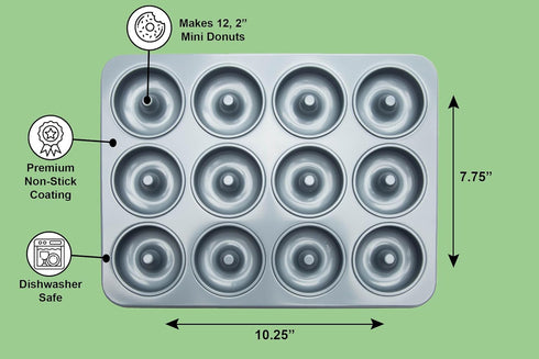 Fox Run Non-Stick Mini Donut Pan, 12-Cavity Mold for 2" Donuts
