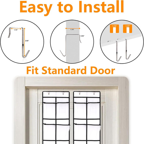 Narrow Over The Door Shoe Organizer, 12 Large Mesh Pockets Hanging Shoe Organizer for Closet, 2 Pack (White)