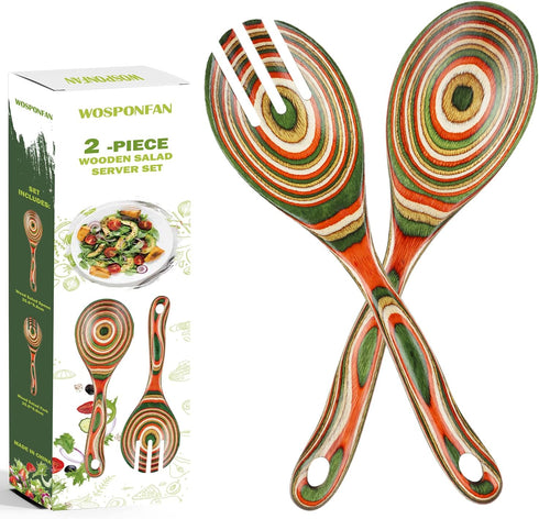 Salad Tongs, Wooden Serving Utensils Set, WOSPONFAN 10-inch Pakkawood for Kitchen Cooking