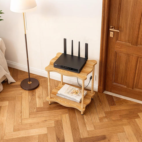 THUMEYE 2-Tier 17H, 15.7D x11.8W, Low Side Table Space-Saving Small Nightstand with Solid Wood Legs, Tool-Free