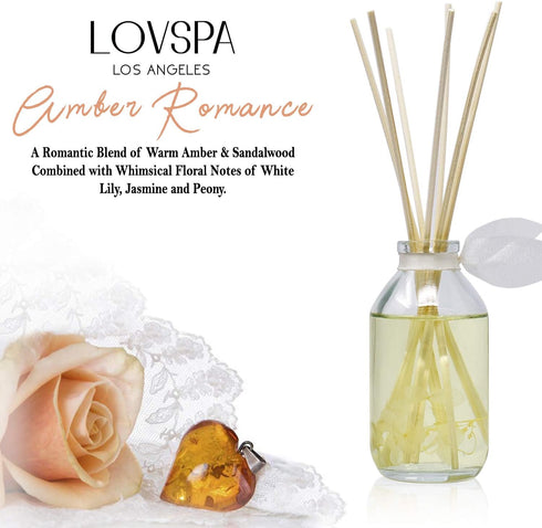 LOVSPA Reed Diffuser Set, Amber Romance Scented Oil Diffuser with Sticks, Home Fragrance Accessories