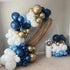 12inch Retro Navy Blue Gold and White Balloons, Pastel Dark Light Blue White Latex Balloons with Metallic Chrome Gold