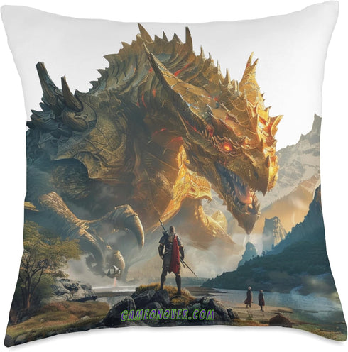 Holy Retribution: The Paladin Confronts the Gold Dragon Throw Pillow