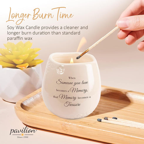 Pavilion 8 Oz Candle Holder, Cream Beige Ceramic Vessel with 100% Soy Wax, Tranquility Scent
