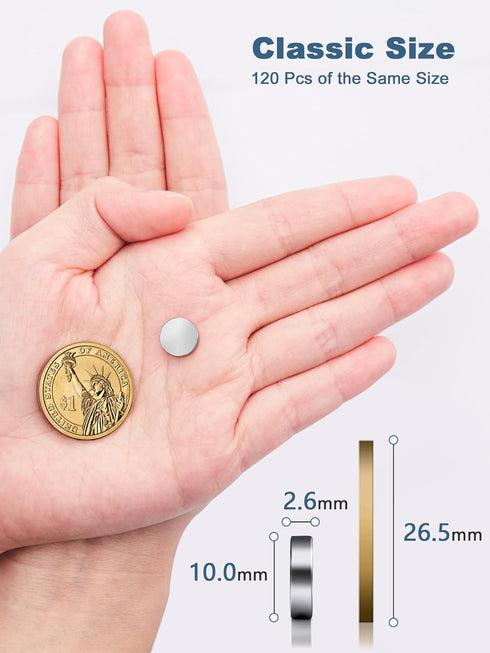 SMARTAKE 120 Pcs Refrigerator Magnets, 10x2.6mm Small Round Fridge Magnets, Multi-Use Premium Neodymium Office Magnets for Fridge, Whiteboard, Billboard in Home, Kitchen, Office and School (Silver)