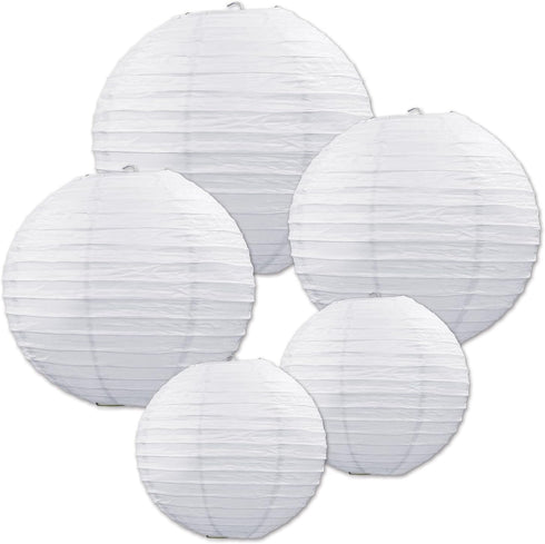 Beistle White Paper Lantern Assortment, 5 Paper Lanterns in Assorted Sizes