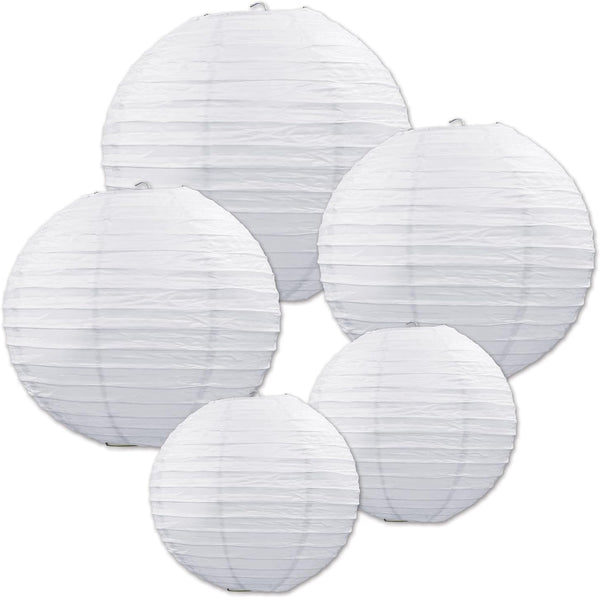 Beistle White Paper Lantern Assortment, 5 Paper Lanterns in Assorted Sizes