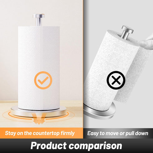 VEHHE Stainless Steel Paper Towel Holder Countertop, Standing Roll Holder with Weighted Base and Suction Cups (Silver)