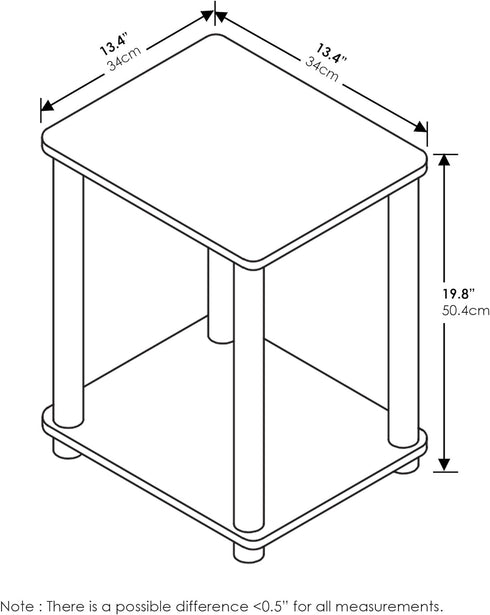 2-Tier Furinno TURN-N-TUBE Side Table, Modern Square End Table with Open Shelf, Toolless Night Stand, Bedside Table