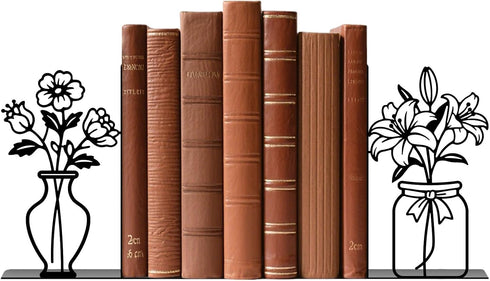 Metal Flower Book Ends Flower Vase Bookends Decorative Book Ends for Shelves