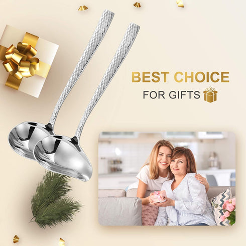 KEAWELL Louis Hammered 18/10 Stainless Steel Sauce Ladle with Pouring Spout, 7.4 Inch, Dishwasher Safe