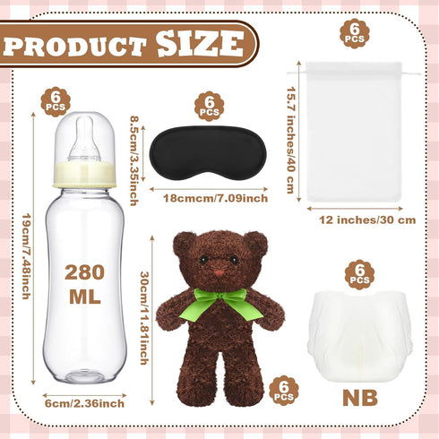 6 Set Bottle Chug Baby Shower Games Chocolate Brown Bear Blindfolded Diaper Changing Games Kits Bottles Diapers