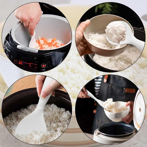 2 Pcs Non-stick Rice Paddle - Standing Rice Serving Spoon, Heat Resistant Kitchen Tools, Cute Cooking Spoons (White)