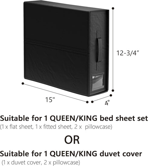SheetCube 4 Pack Bed Sheet Organizers, Foldable Storage Box with Window and Label, Black