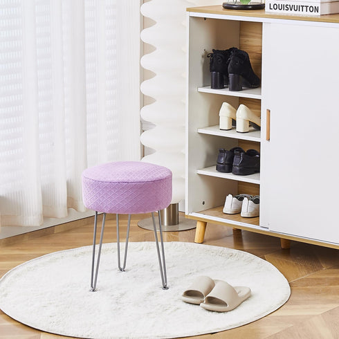 Cpintltr Vanity Stool - Velvet Ottoman Bench, Round Modern Dressing Stool, Small Side Table Footstool with Metal Leg