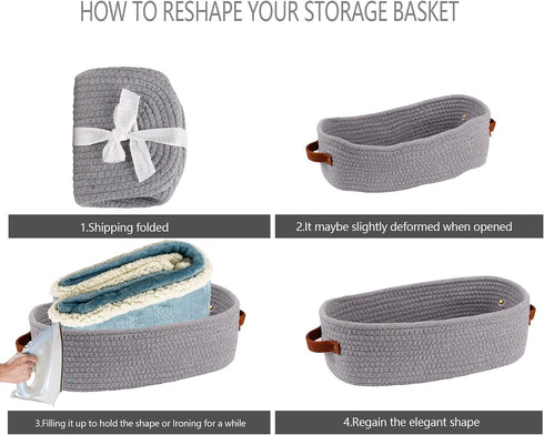 Cotton Rope Small Woven Storage Basket for Toilet Paper, Bathroom, 13"x5.9"x4", Gray