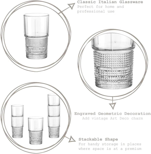 Bormioli Rocco Bartender Novecento Stackable Hi-Ball Drinking Glass, Clear, Set of 4