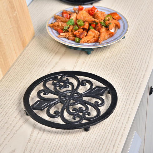Sungmor Heavy Duty Cast Iron Round Metal Trivet, Rustproof Black Racks for Hot Pans or Teapot Kitchen Decor