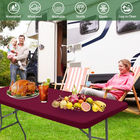 6 Pack 8 Red,30" 96") Foot Picnic Table Cover Fitted Elastic Tablecloth for Rectangle Tables Waterproof Stretch