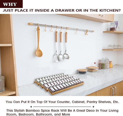 Angimio 8 Set- 11" 22" (11" 22") Bamboo Spice Rack Drawer Organizer - Pieces Wide Per Piece - Combine Pieces Into Wide