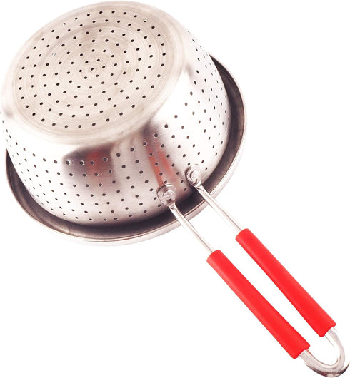 7.9inch Stainless Steel Perforated Metal Colander Strainer with Long Red Handle for Kitchen Food Pasta Noodles