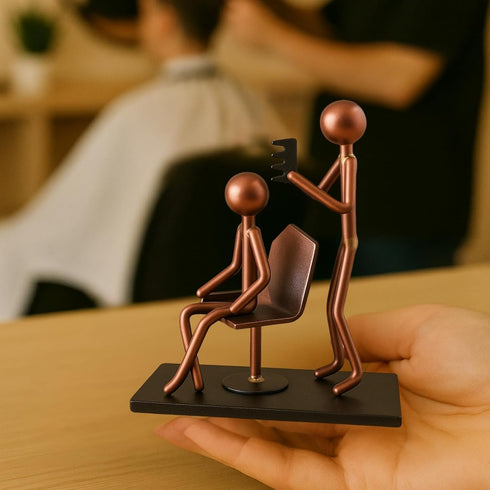 4.25" 4.25" Hairdresser Craft Handmade Figurine L x H Recycled Metal Sculpture & Hand Welded Bronze Finish Art Gift