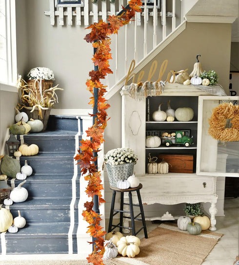 DearHouse 2 Pack Fall Maple Leaf Garland - 5.9Ft/Piece Hanging Vine Artificial Autumn Foliage for Thanksgiving, Home