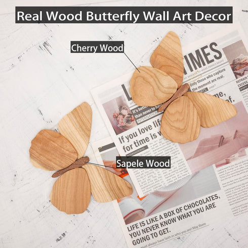 Telinego 2 Pack Handmade Wooden Butterfly Wall Art Hanging Decor Butterflies Wall Art Hanging Sculpture for Bedroom