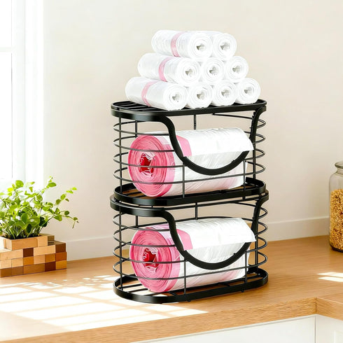 Haotao 2 Pack Trash Bag HolderStackable Trashbag Dispenser With Bamboo LidWall Mount Garbage Bag Dispenser Organizer