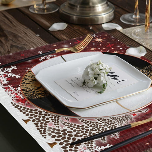 Christmas Tree with Snowflake Placemats Set of 6, Winter Holiday Kitchen Mat Dining Place Mat, Heat-Resistant