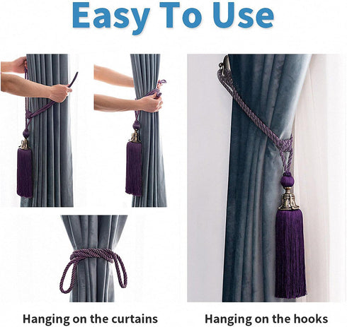 Melodieux Decorative Curtain Tiebacks Antique Tassels Holdbacks - Home Office Windows Drapery Fasteners Fringe Ropes, Set of 2 (Purple) by Melodieux