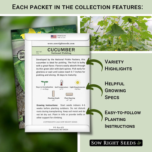 Sow Right Seeds - Classic Vegetable Garden Seed Collection for Planting - Non-GMO Heirloom Broccoli, Cabbage, Carrot