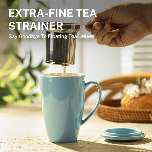 Sweese Porcelain Tea Mug with Infuser and Lid, 15 oz, Microwave Safe, Quality Tea Cup