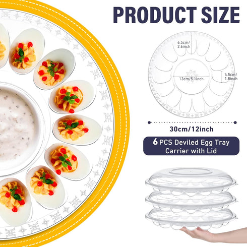 6Pcs 15 12 Inch Shellwei Deviled Egg Platter with Lid Container Tray with Slots Reusable Plastic Round Holder