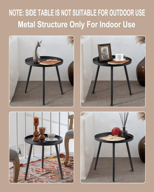 3 AOJEZOR Side Table: End Table for Indoor Use - Small Side Tables for Small Spaces All Matte Black with Legged