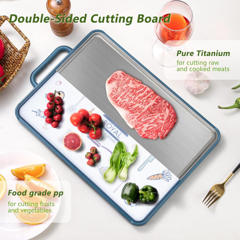Yarrggu 15.7 10.6 Inches Titanium Cutting Board for Kitchen, Titanium & PP Double Sided Cutting Board with Deep Juice