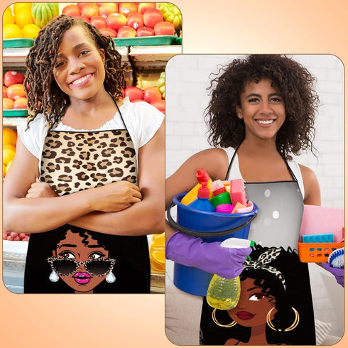 3 Pieces African American Women Aprons, Waterproof Adjustable Black Girl Art Bibs for Cooking, Baking