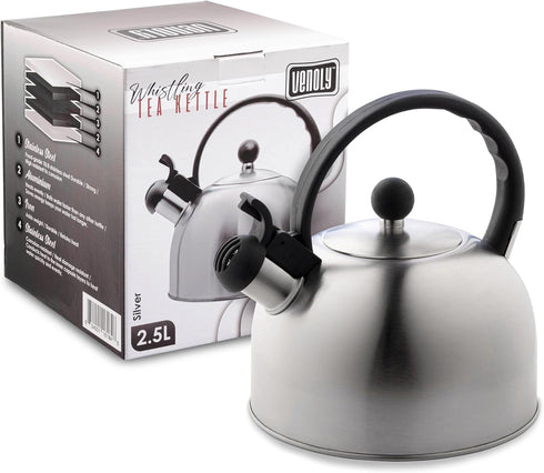 2.5 Liter Whistling Tea Kettle, Modern Stainless Steel Whistling Tea Pot for Stovetop with Cool Grip Handle