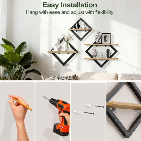 GYJZIFW Set 3-2-Tier (3) Floating Shelves of Hanging Wall Mounted Shelves, Decorative Storage Shelf for Living Room